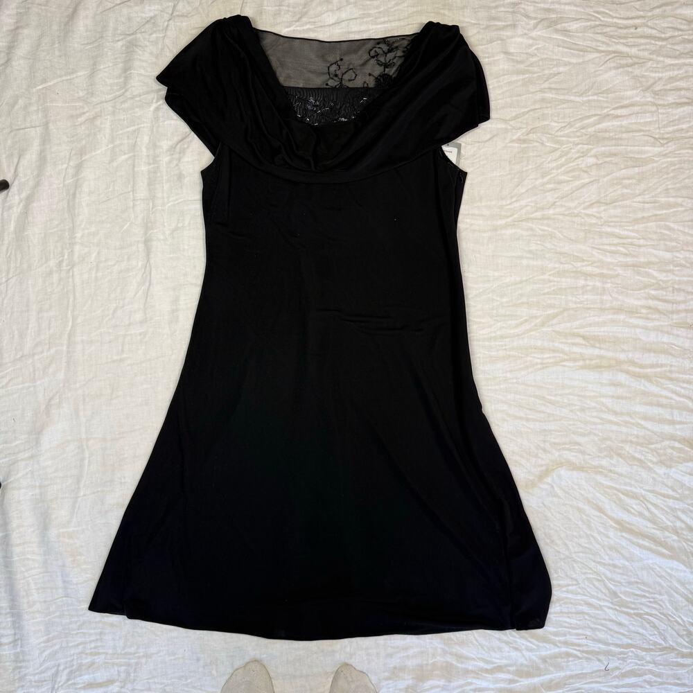 Vintage 1990s Patro Cowl Neck Sequin Beaded Mesh Black Cocktail Dress XL NWT - Picture 5 of 5